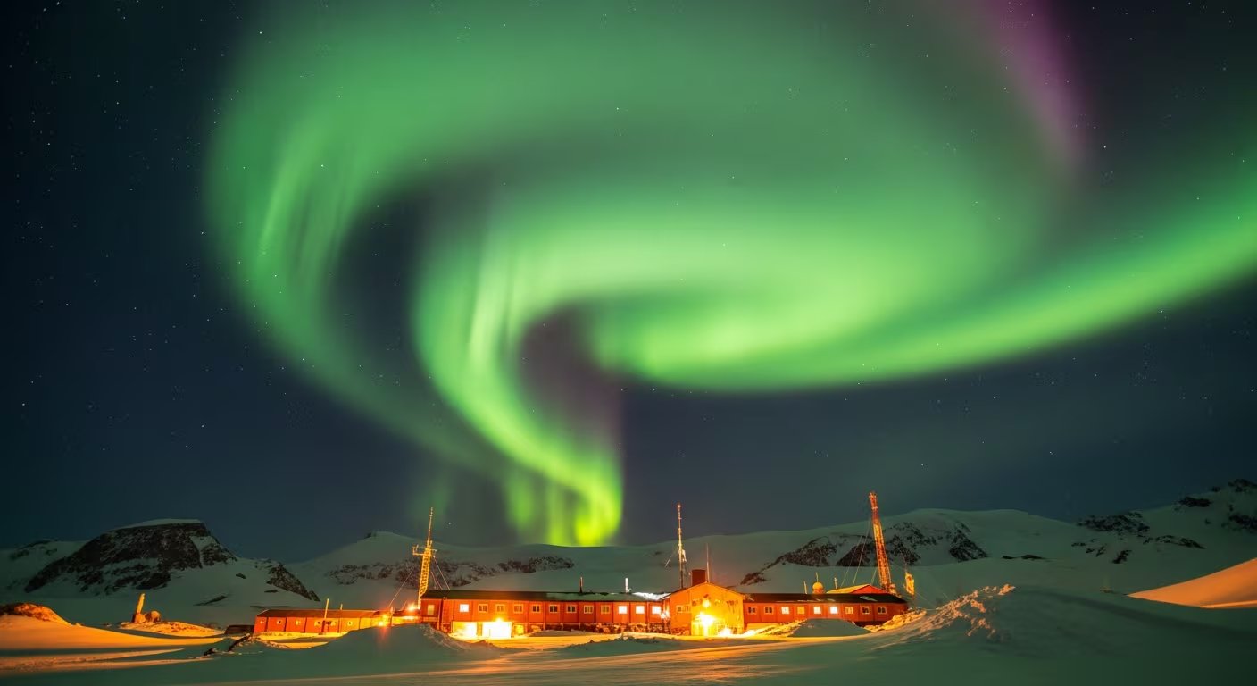 Una aurora austral iluminó la noche polar de la Base Belgrano II, donde las temperaturas llegan a menos veinticinco grados y la oscuridad es permanente en invierno
 (Imagen Ilustrativa Infobae)