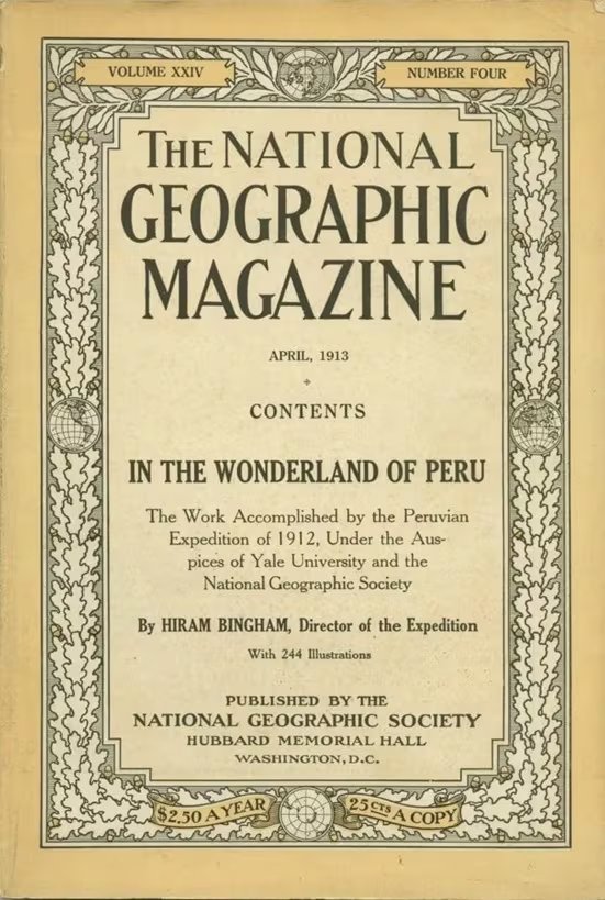 La portada de la revista National Geographic de abril de 1913 presenta el artículo 