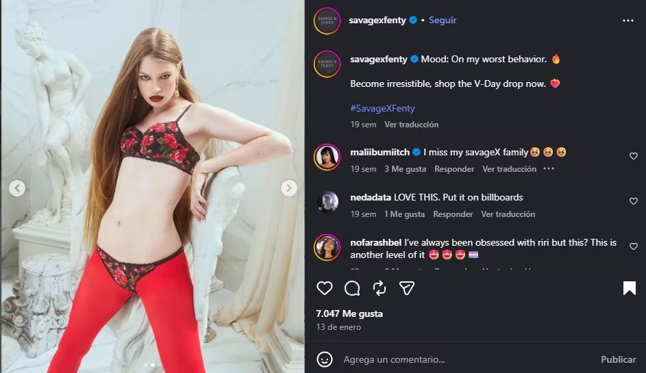 Vivian Wilson colaboró previamente con Rihanna en su campaña de San Valentín. (Instagram)