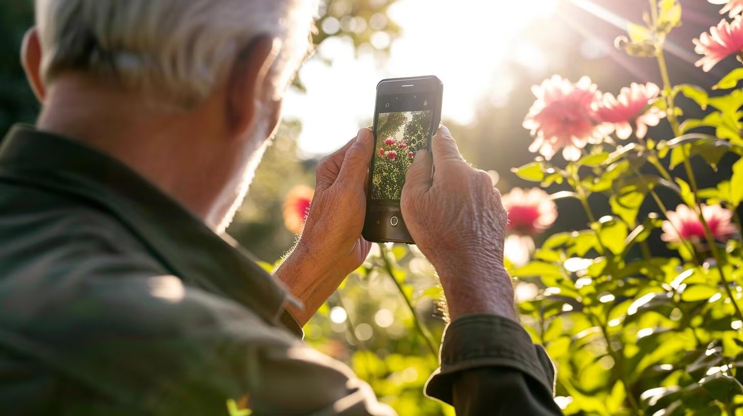 Esta imagen ilustra a un señor mayor tomando una fotografía con su teléfono, mostrando la integración de la tercera edad con la tecnología actual. Destaca cómo los smartphones se han convertido en una herramienta esencial para ellos, no solo para la conexión a través de internet y redes sociales, sino también para capturar y compartir momentos importantes de la vida. El abuelo en la foto simboliza la curiosidad y la capacidad de adaptación, independientemente de la edad. (Imagen ilustrativa Infobae)