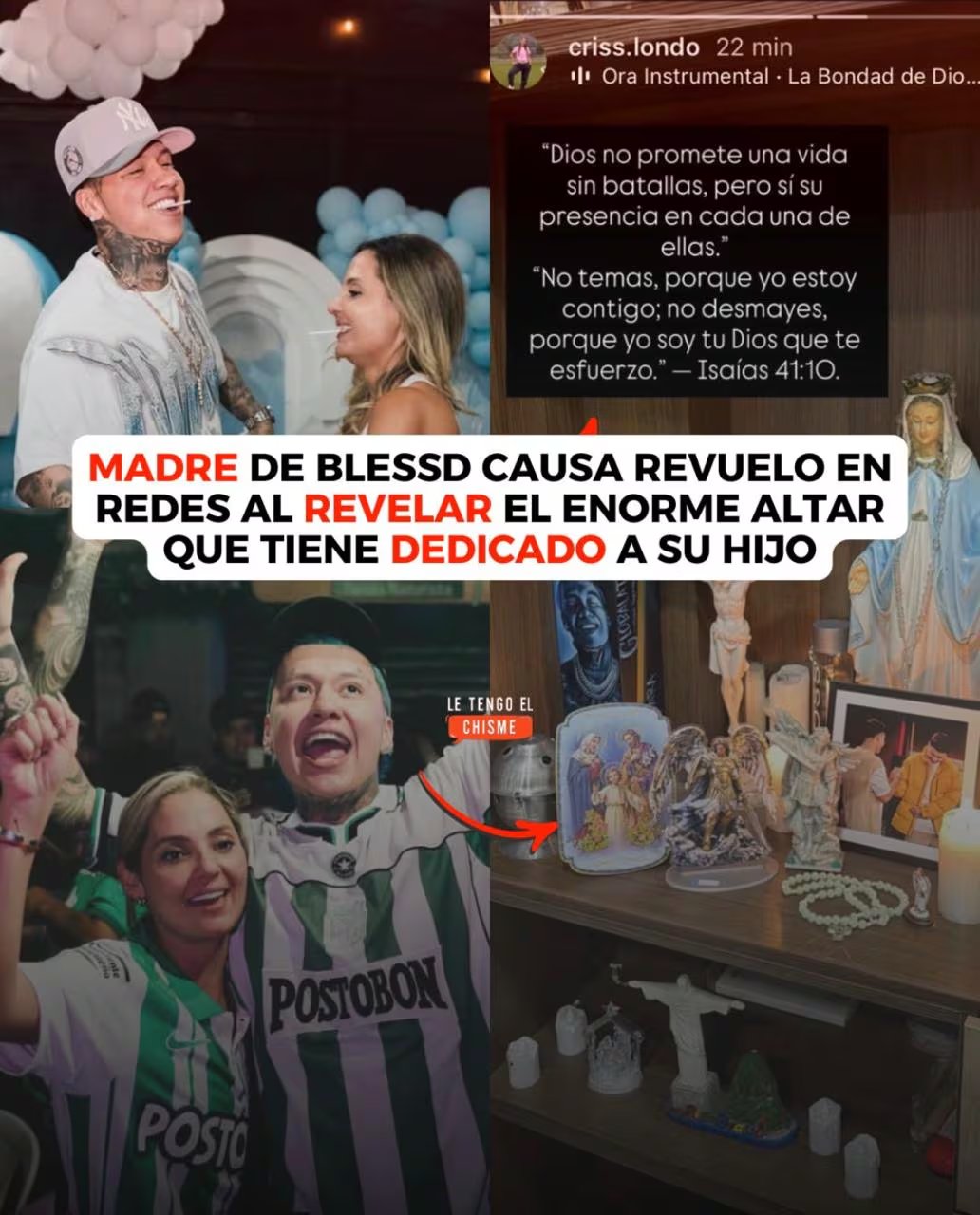 La mamá de Blessd lo encomendó al Divino Niño y la Virgen María para que saliera victorioso del proceso judicial que enfrenta - crédito @letengoelchisme/IG