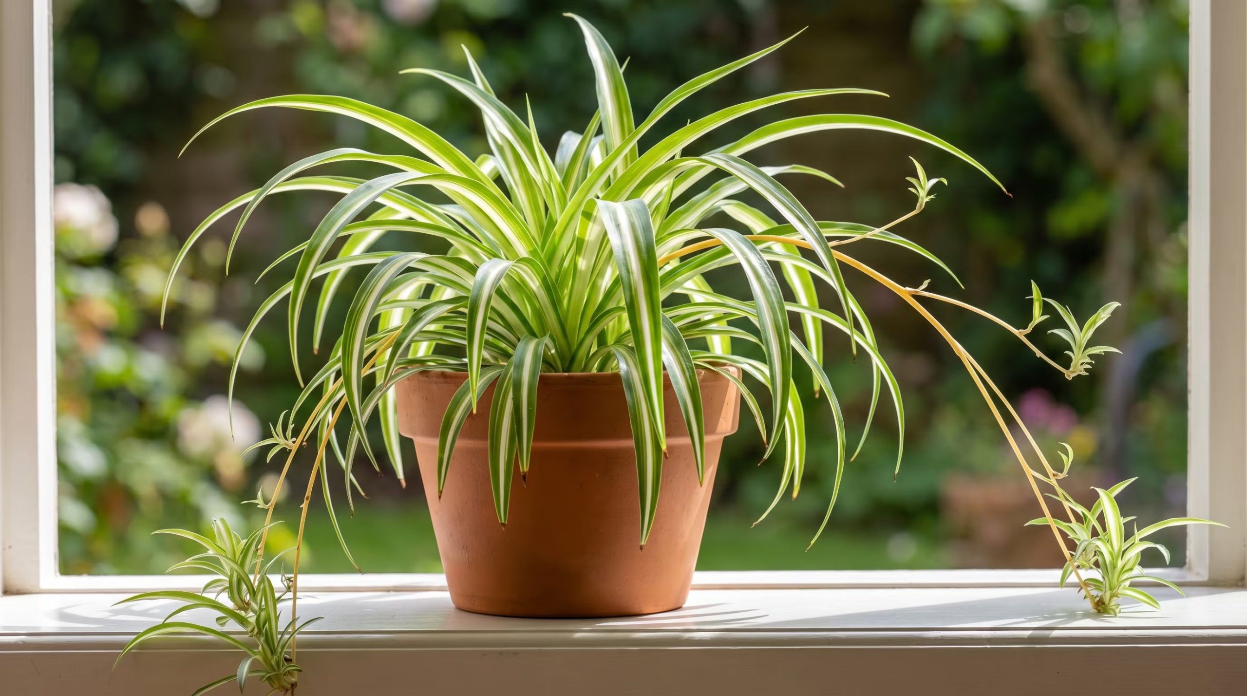 La NASA identificó al listón (Chlorophytum comosum) como una de las plantas más eficaces para reducir contaminantes como el monóxido de carbono en espacios cerrados, gracias a la acción conjunta de sus hojas, raíces y microorganismos del sustrato. (Imagen Ilustrativa Infobae)