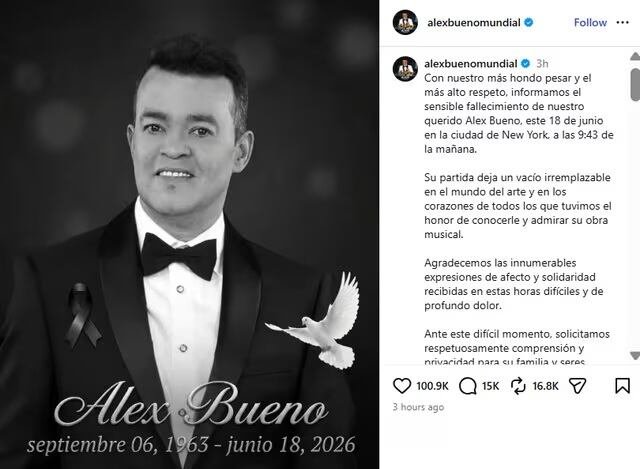 Por medio de su cuenta oficial en la red social Instagram, se informó el fallecimiento del cantautor, consternando a generaciones que crecieron con su música. (Infobae Centroamérica/Cortesía)