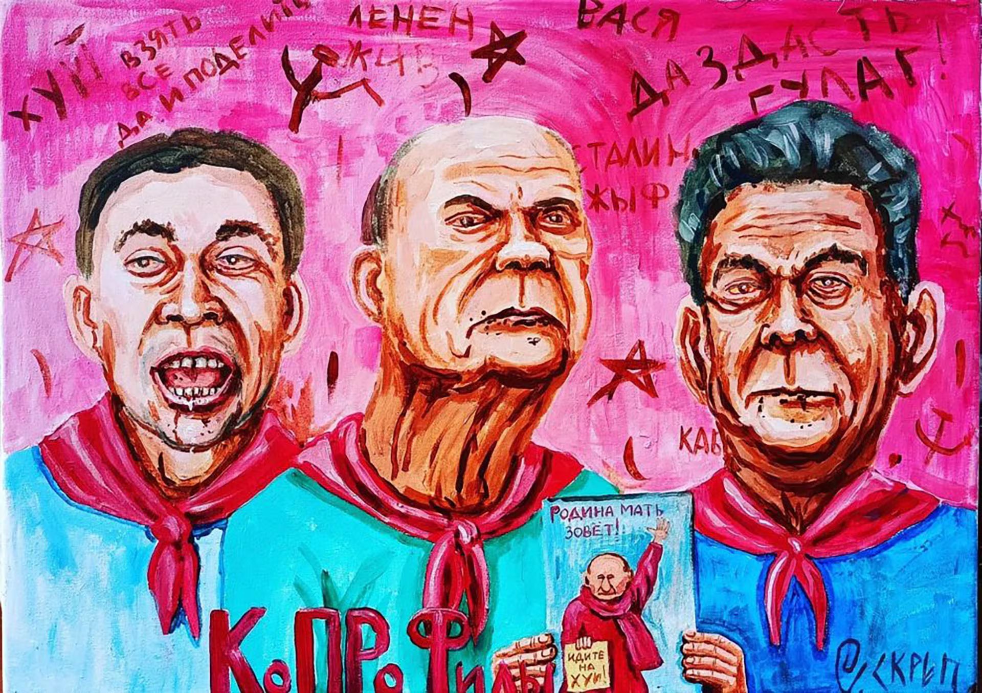 Líderes soviéticos en otra caricatura del artista