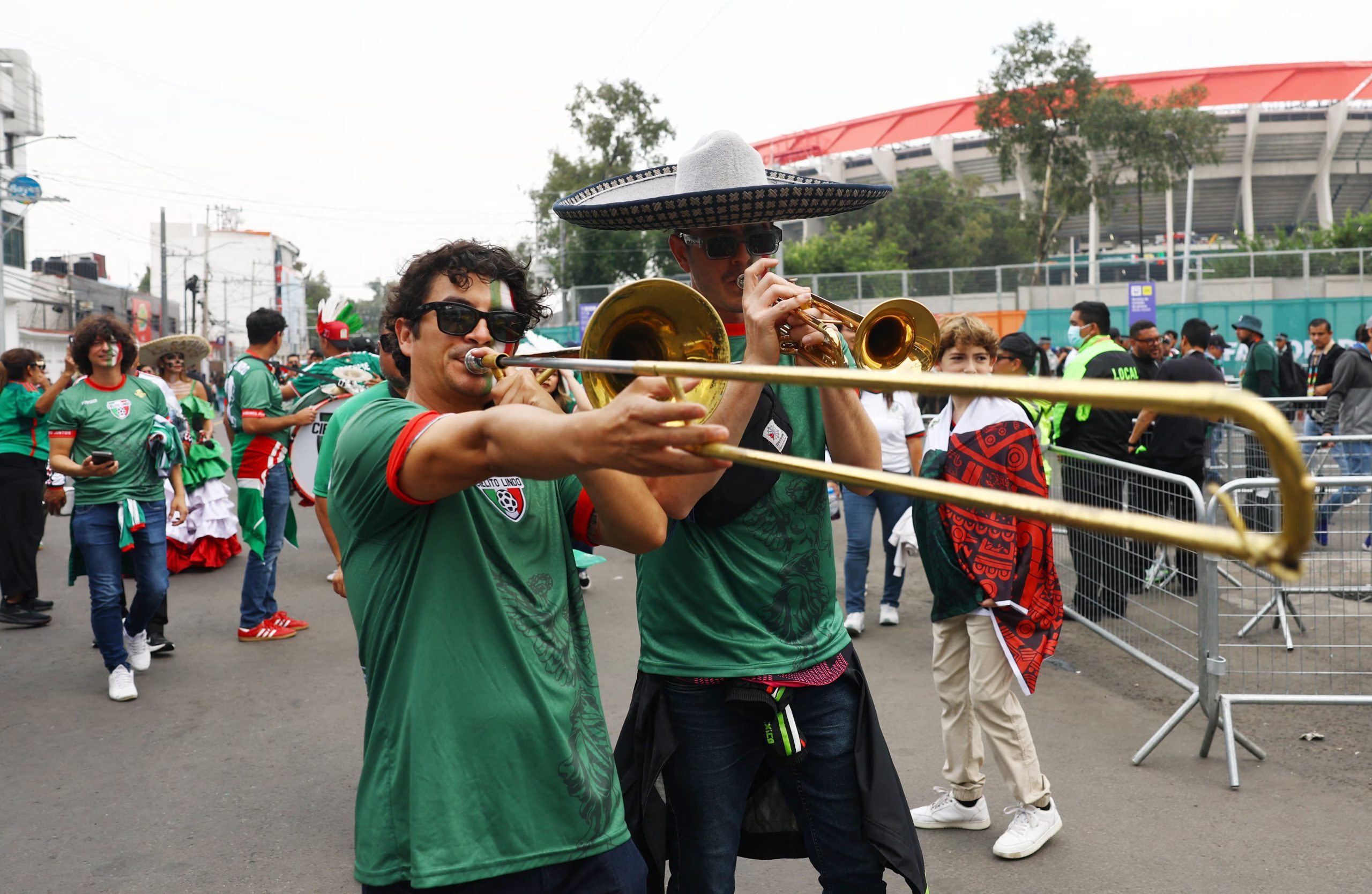 Soccer Football - FIFA World Cup 2026 - Round of 32 - Mexico v Ecuador - Estadio Azteca, Mexico City, Mexico - June 30, 2026 Mexico fans play music outside the stadium before the match REUTERS/Henry Romero