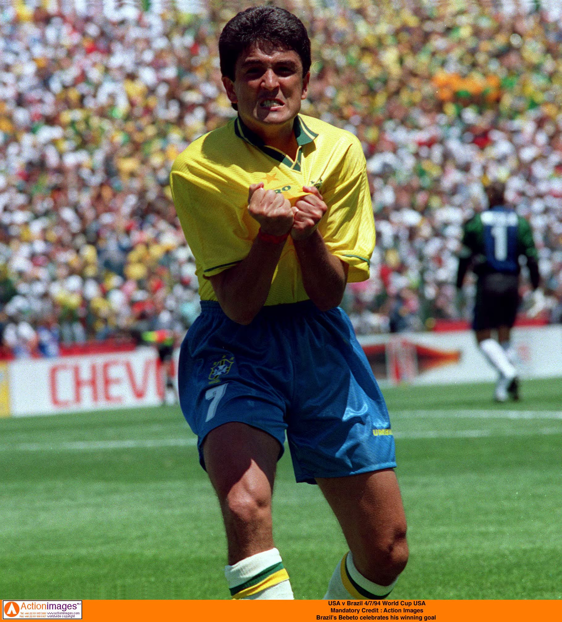 Football - 1994 FIFA World Cup - Second Round - United States of America v Brazil - Stanford Stadium, San Francisco - 4/7/94 
Mandatory Credit : Action Images 
Brazil's Bebeto celebrates his winning goal
