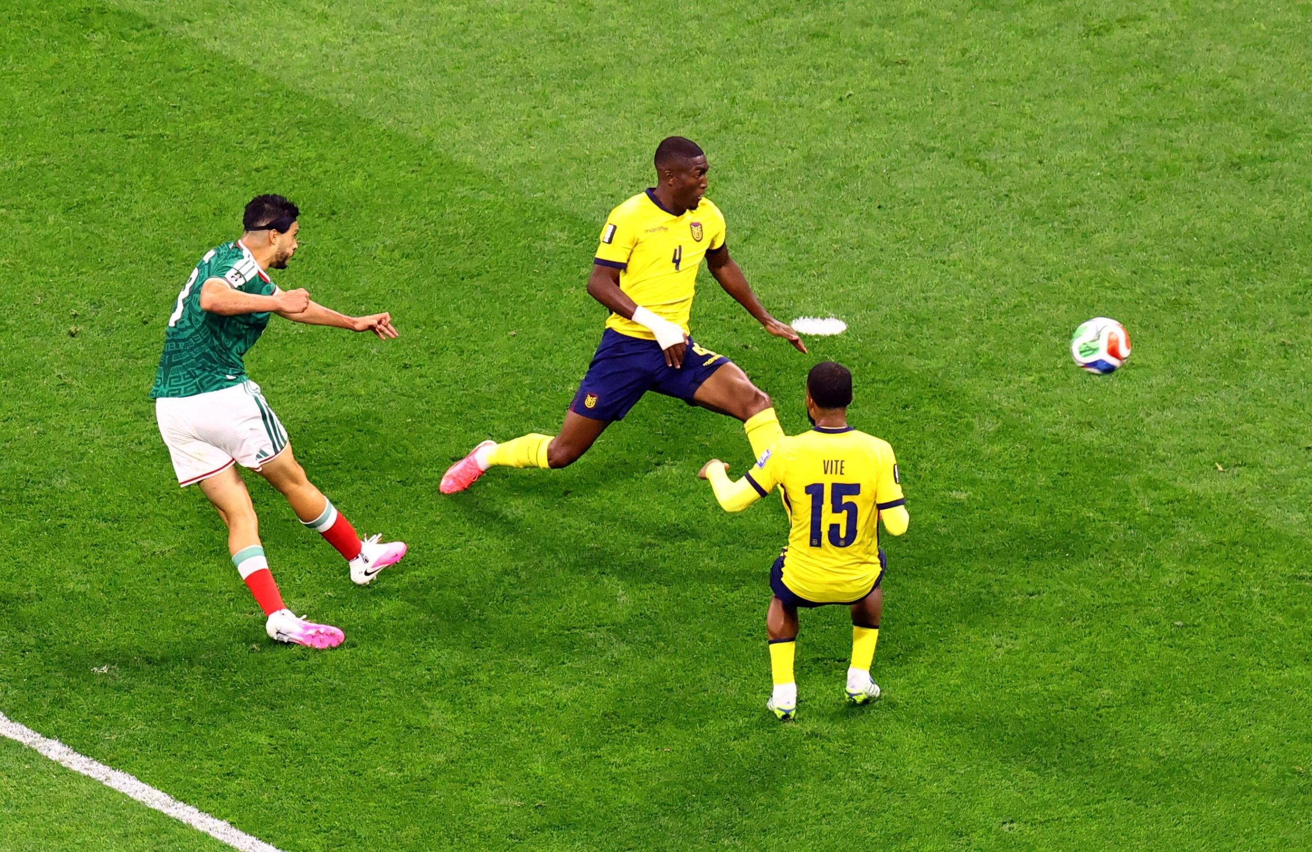 Soccer Football - FIFA World Cup 2026 - Round of 32 - Mexico v Ecuador - Estadio Azteca, Mexico City, Mexico - June 30, 2026 Mexico's Raul Jimenez scores their second goal REUTERS/Henry Romero