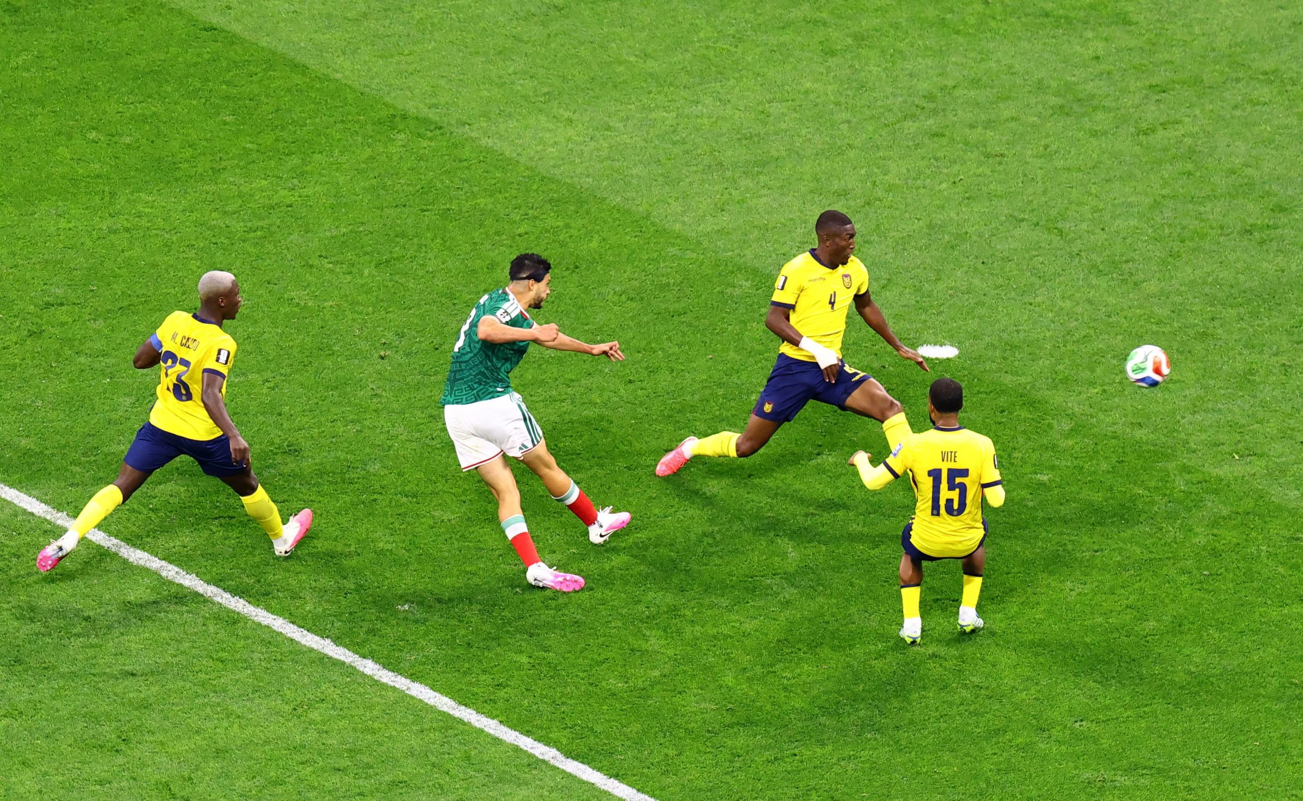 Soccer Football - FIFA World Cup 2026 - Round of 32 - Mexico v Ecuador - Estadio Azteca, Mexico City, Mexico - June 30, 2026 Mexico's Raul Jimenez scores their second goal REUTERS/Henry Romero