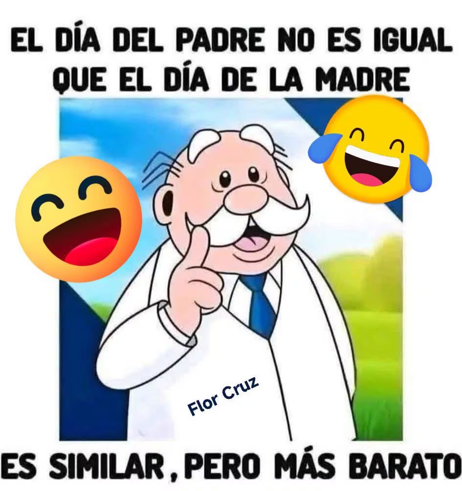 La imagen ilustra un meme con un personaje de caricatura y dos emoticonos de risa, que compara la celebración del Día del Padre con la del Día de la Madre, con texto en español. (Facebook)