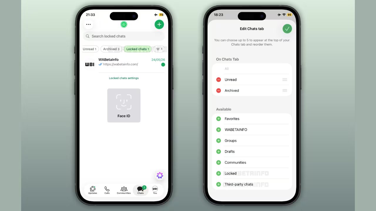 La nueva pantalla de inicio de WhatsApp permite ordenar los chats y decidir qué listas quedan visibles en la vista principal. (WABetaInfo)