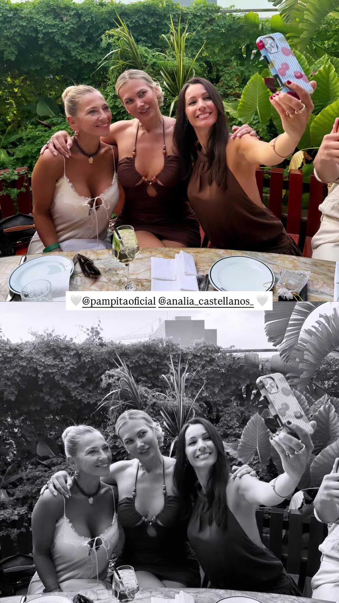 Pampita y Anália Castellanos posan junto a una amiga en una cena en Miami