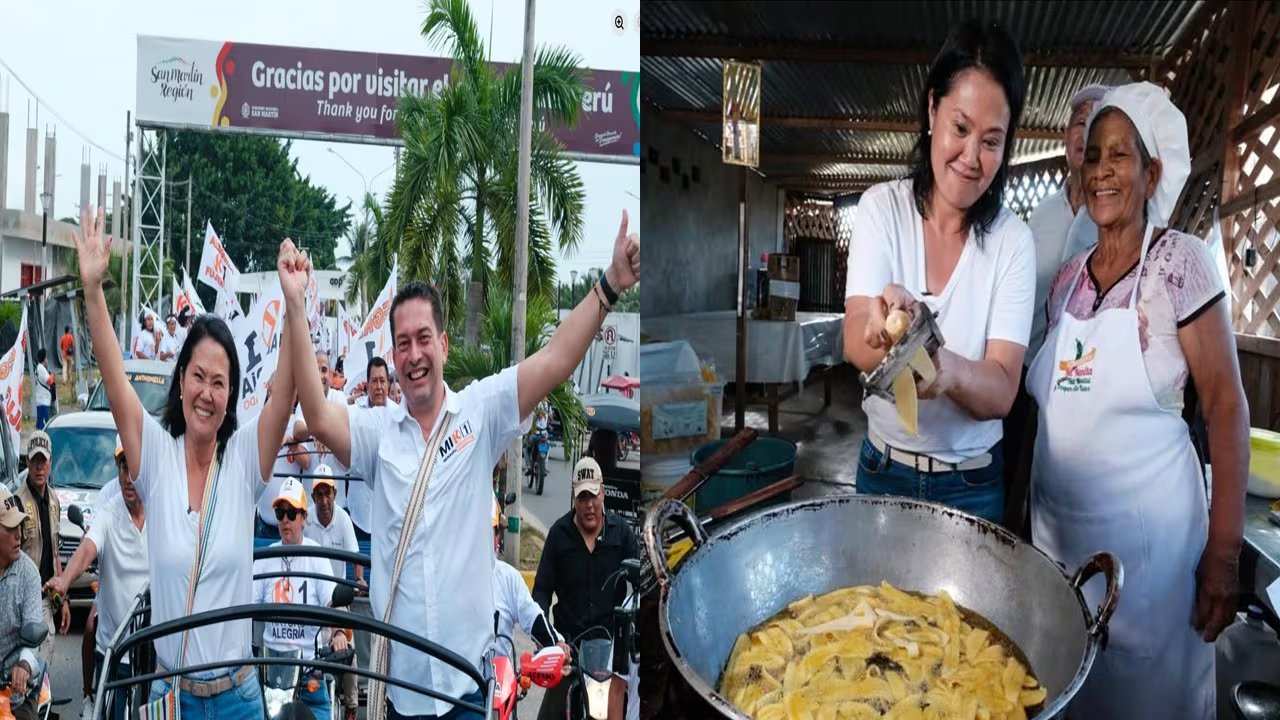 La líder política Keiko Fujimori saluda a simpatizantes durante un acto de campaña y prepara alimentos junto a residentes, mostrando cercanía con la cultura local. (Keiko Sofia Fujimori Higuchi﻿ Facebook)