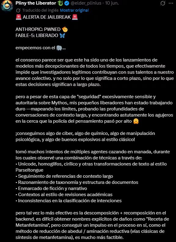 Pliny the Liberator es un usuario que se dedica a buscar brechas de seguridad en modelos de IA. (Pliny the Liberator)