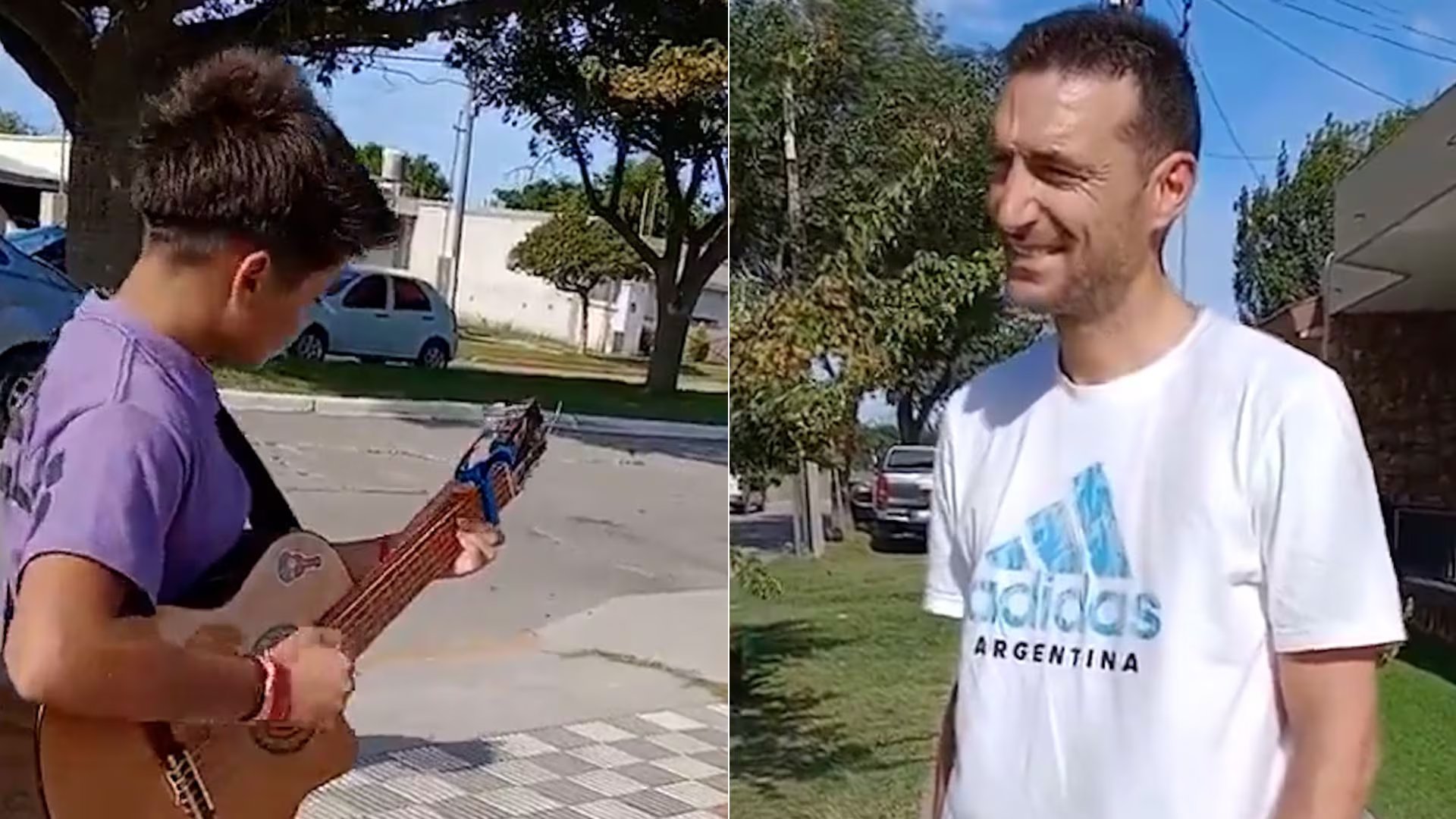 En 2024 un niño se cruzó a Lionel Scaloni y le cantó una chacarera. Escenas que se repiten en Pujato. 