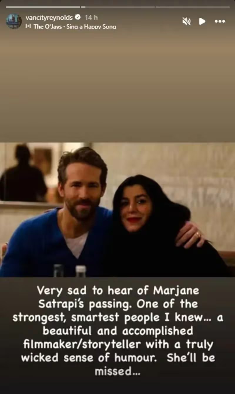 Tras conocer la muerte de Marjane Satrapi, Ryan Reynolds recordó a la cineasta como una persona brillante, fuerte y con un gran sentido del humor.(Instagram)