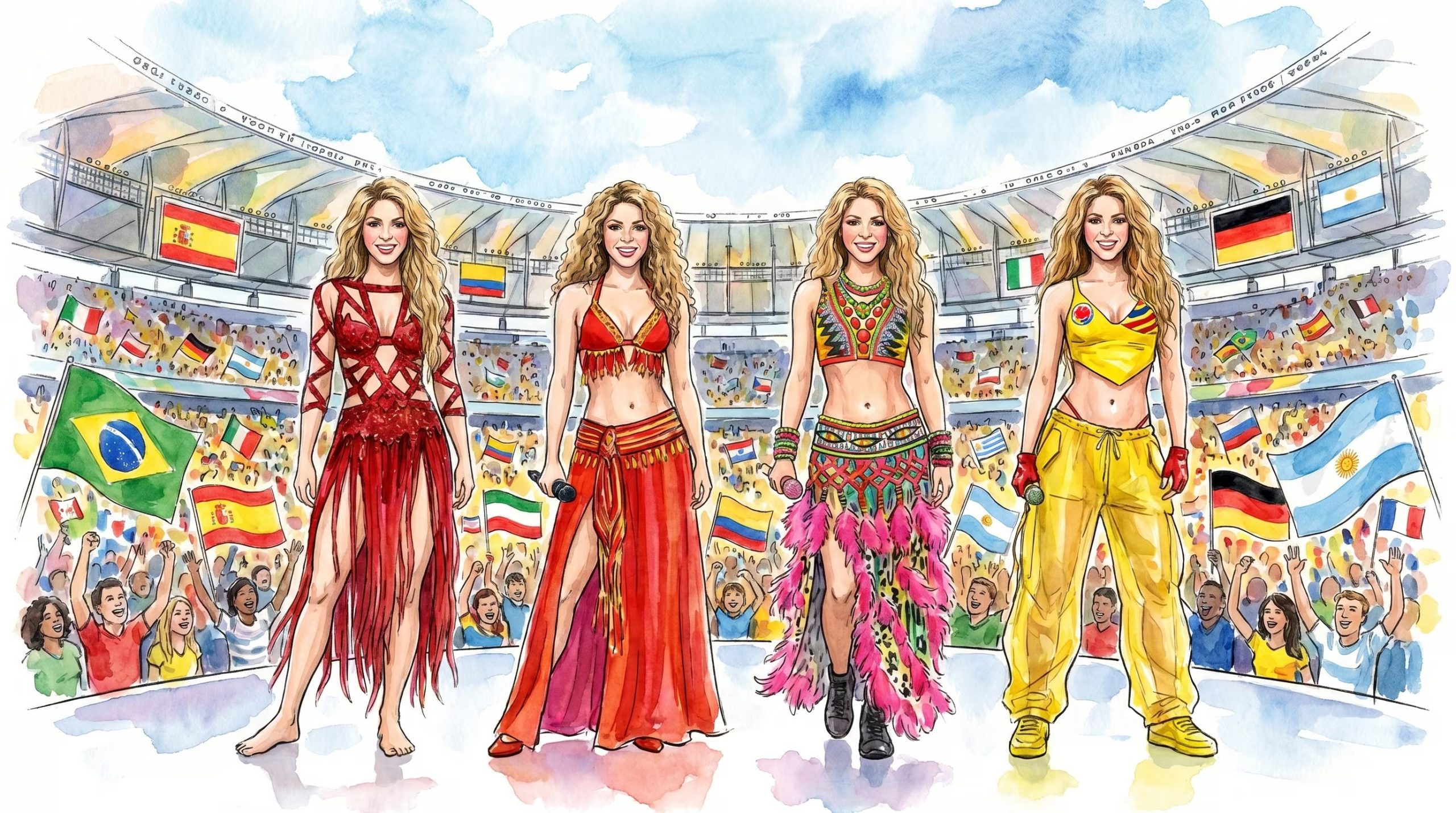 Shakira completa ya cuatro presentaciones en los Mundiales de fútbol y reveló cómo fue la composición de su nueva canción 'Dai Dai' para la versión 2026 - crédito Imagen Ilustrativa Infobae