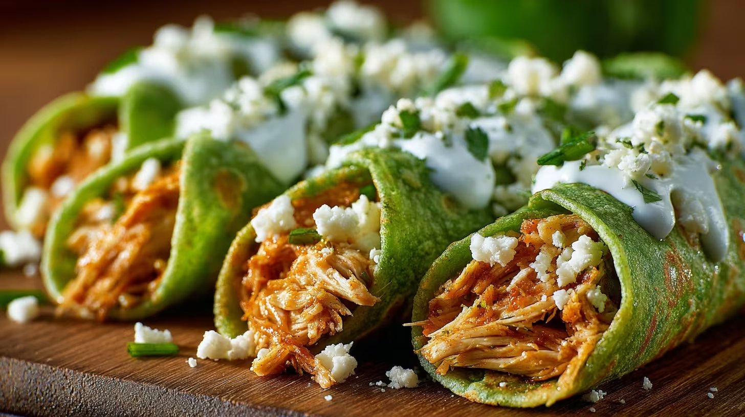 Tacos dorados de tortilla de nopal rellenos de pollo, crujientes, con crema y queso, tradición mexicana llena de sabor. - (Imagen Ilustrativa Infobae)