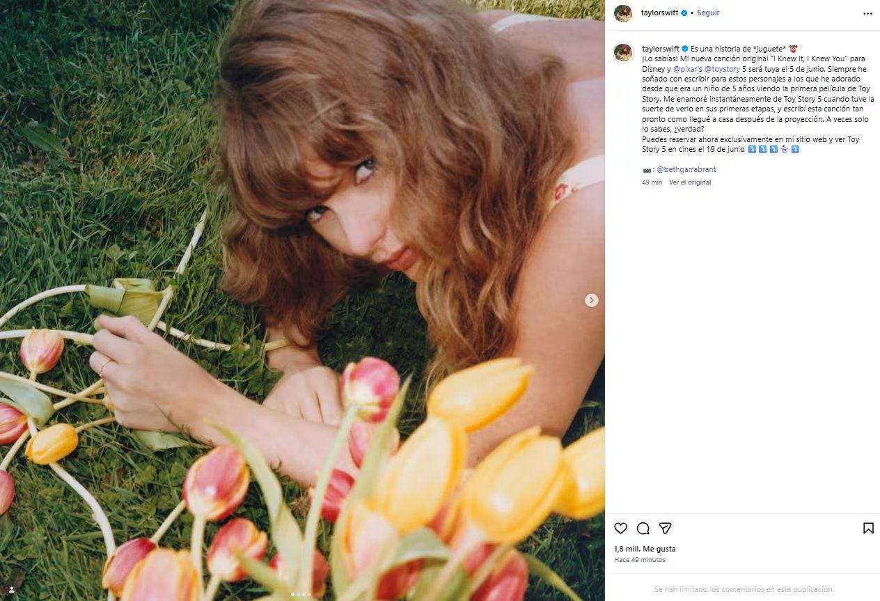 La nueva canción para Toy Story 5 regresa a las raíces country de Swift y fue coescrita junto a Jack Antonoff para Disney y Pixar (Instagram/@taylorswift)