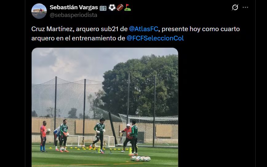 Cruz Martínez practica con Camilo Vargas, Davi Ospina y Álvaro Montero - crédito @sebasperiodista/X