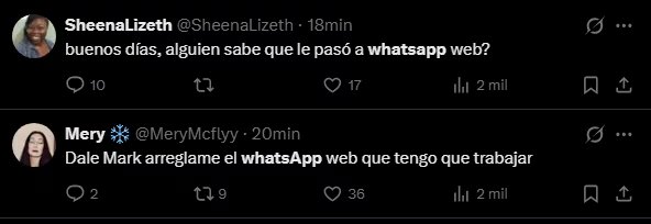 Usuarios de X se quejan por la caída de WhatsApp Web. (X)