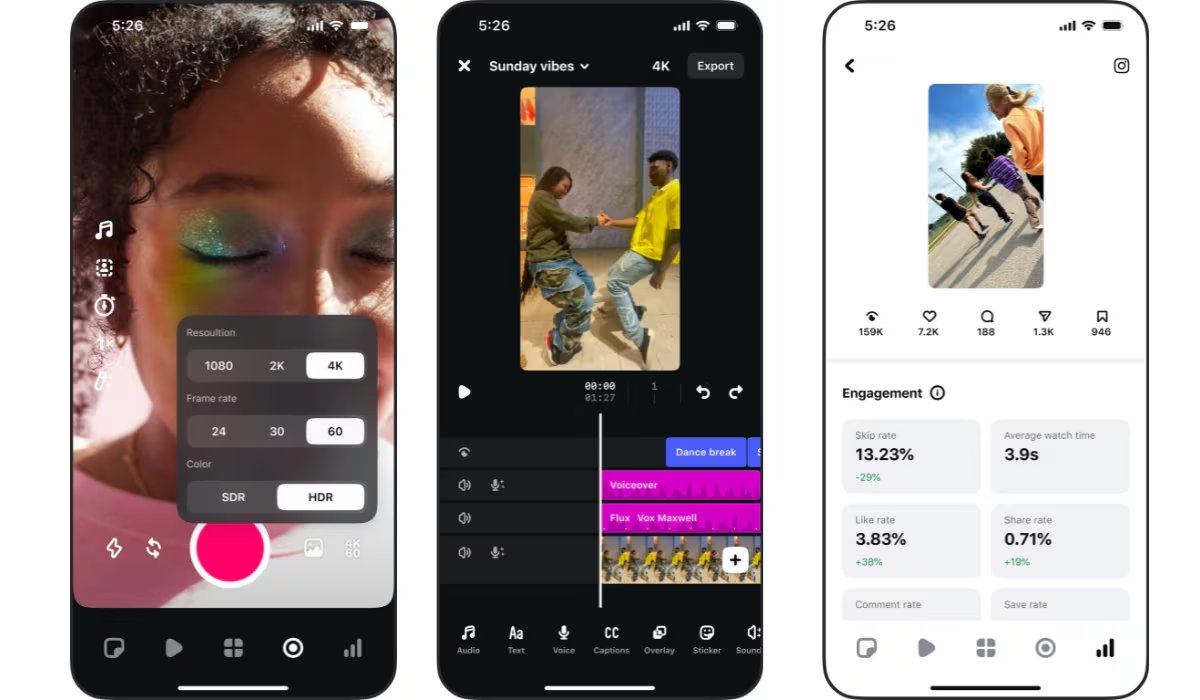 X integra la edición en su propia app; Meta hizo lo opuesto y lanzó Edits como una aplicación independiente. (Instagram)