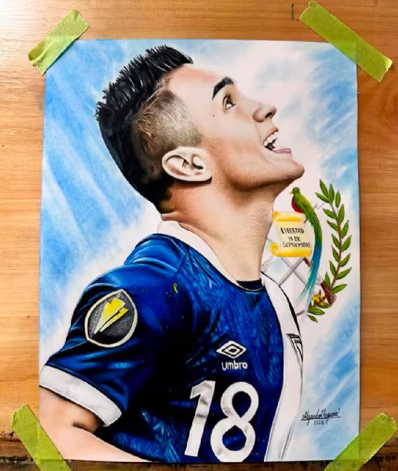 También ha retratado a jugadores de la selección de Guatemala, como Oscar Santis. (Infobae Centroamérica/Cortesía Alejandro Requena)