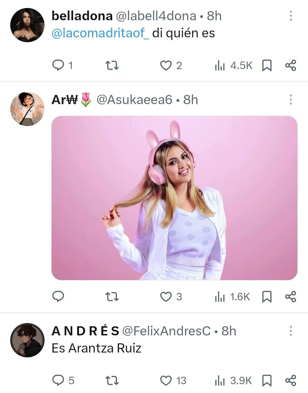 Una captura de pantalla de Twitter muestra la fotografía de una mujer identificada por usuarios como Arantza Ruiz. (X)