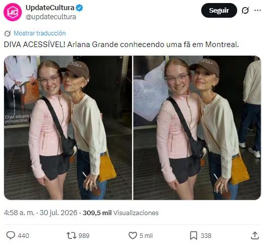 Una imagen tomada con una fan despertó cientos de comentarios sobre el estado físico de Ariana Grande.(Captura: X)