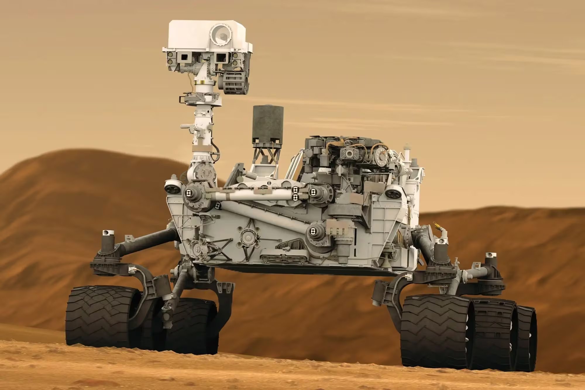 Los ingenieros de la NASA implementaron software de control de tracción en Curiosity para mitigar el daño en las ruedas durante su travesía por Marte (NASA)
