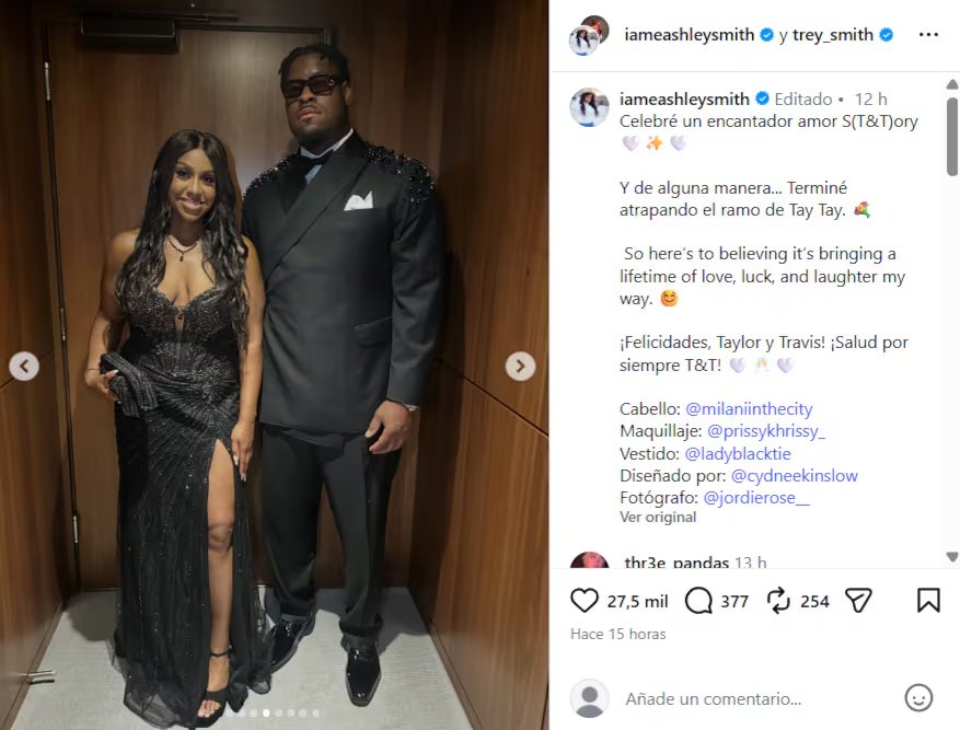 Ashley Smith asistió junto a su hermano Trey Smith, jugador de los Kansas City Chiefs, a la boda celebrada en el Madison Square Garden (Instagram/@iameashleysmith)