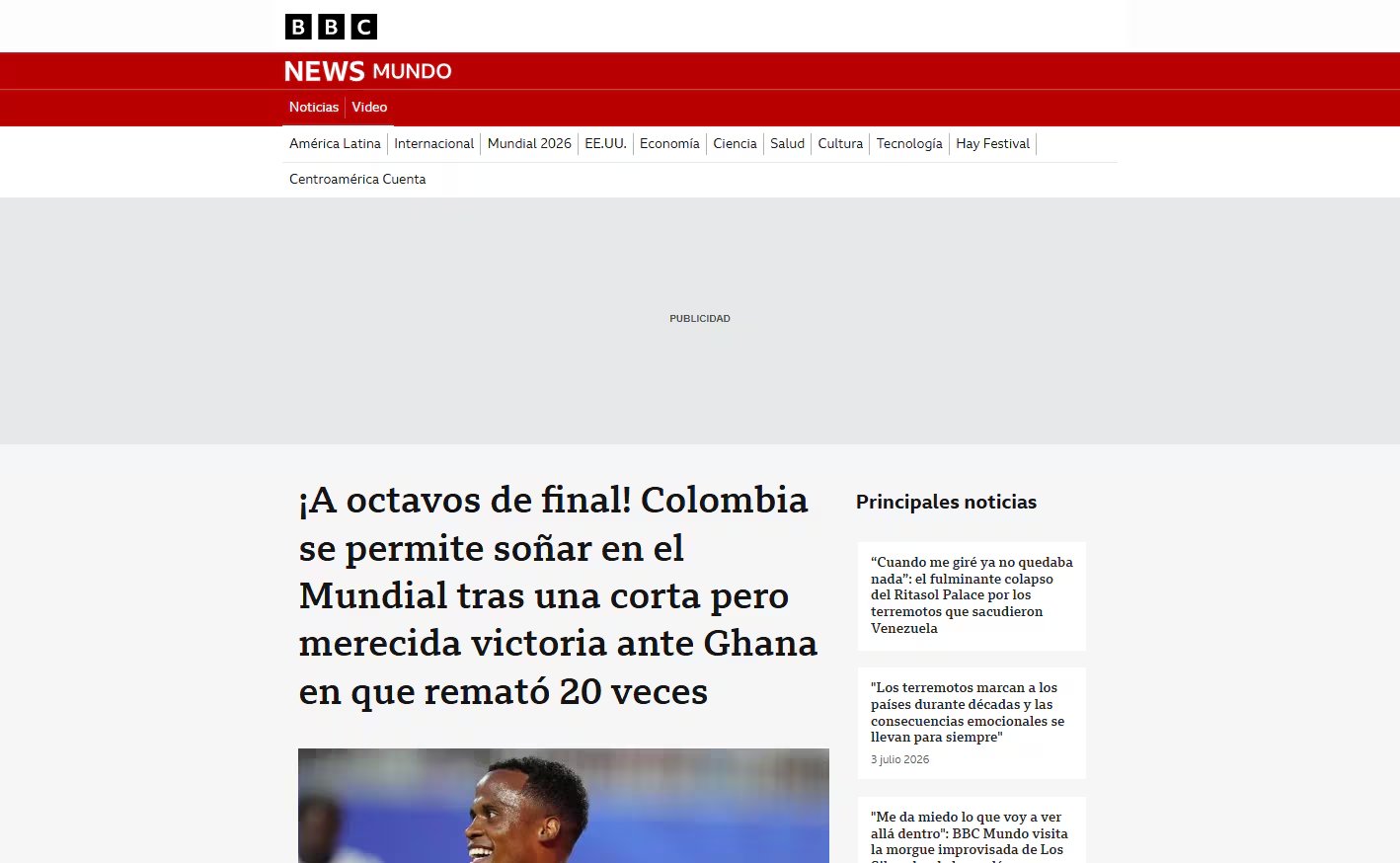 El diario inglés destacó el gol de Jhon Arias, y como merecida la victoria de Colombia-crédito BBC