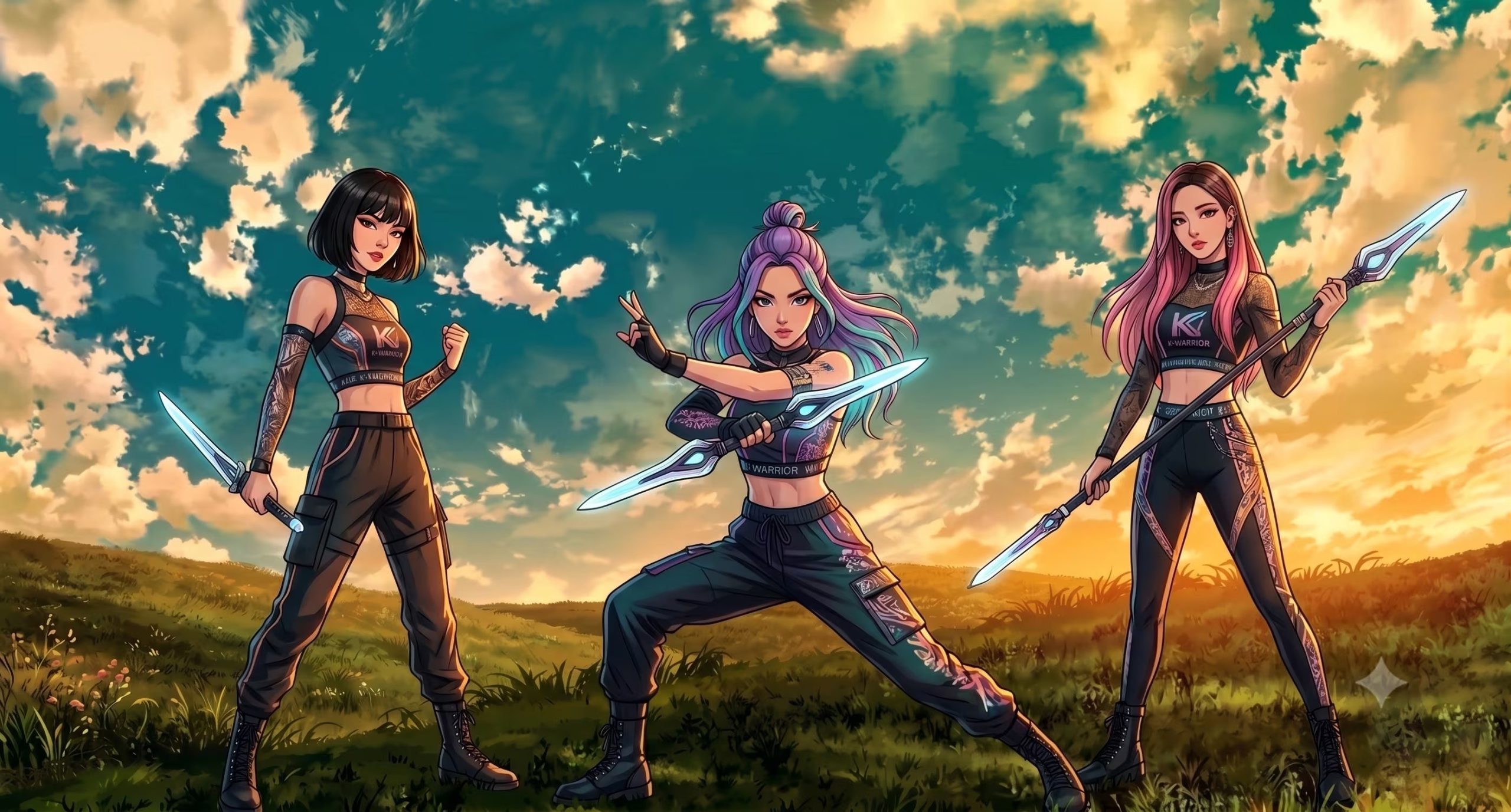 Esta es una ilustración de Las Guerreras K-pop generada con IA. (Foto: Gemini)