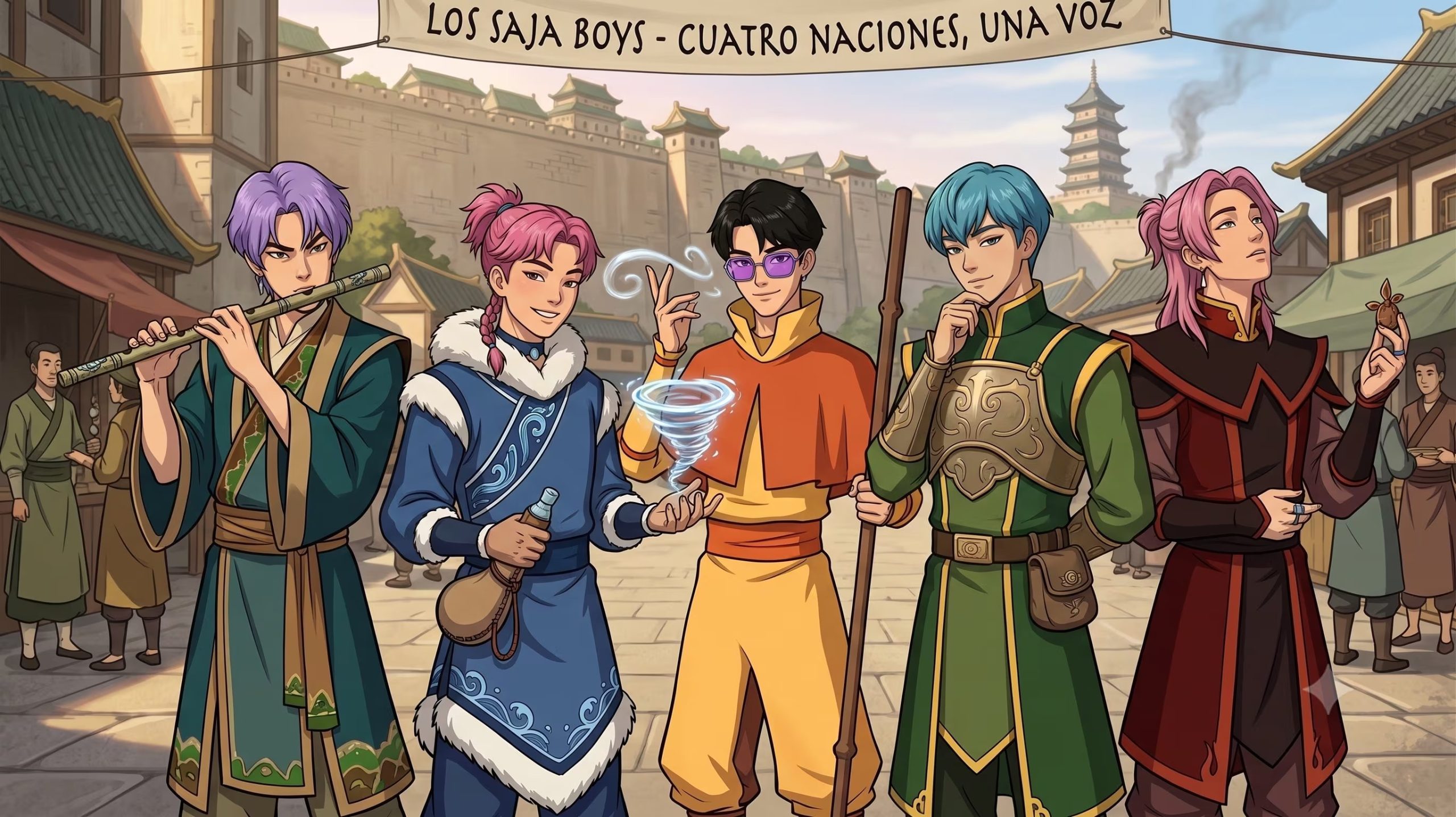 Esta es una ilustración sobre cómo se verían los Saja Boys en el universo de Avatar: la leyenda de Aang. (Foto: Gemini)