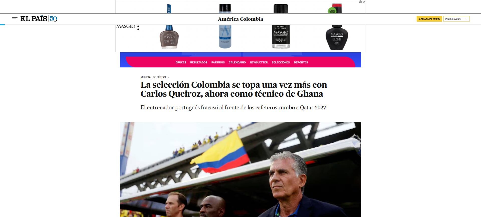 El diario español con sede filian en nuestro continente recordó el paso del técnico portugués bajo el mando de la selección Colombia-crédito El País América
