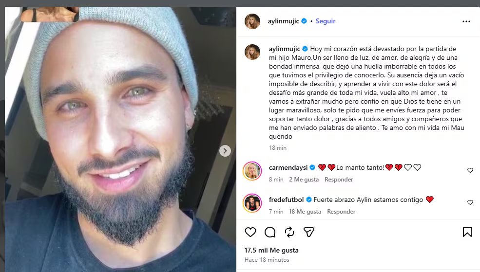Aylín Mujica dedica un último mensaje para su hijo Mauro Menéndez (Instagram: aylinmujic)