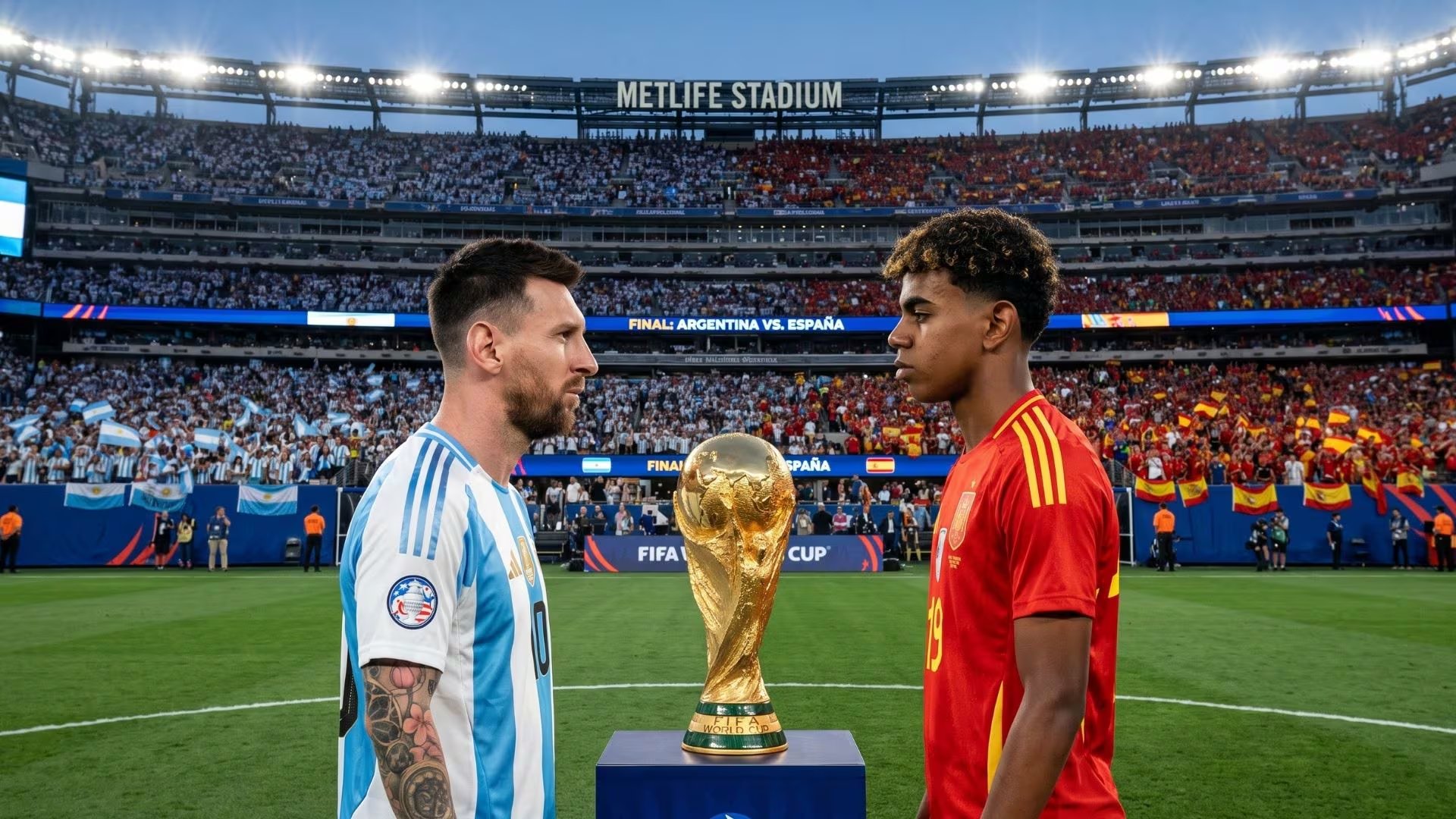 La transmisión del show de medio tiempo y de la final del Mundial 2026 estará disponible en América Latina por DirecTV, Disney+ y Paramount+ (VisualesIA Infobae)