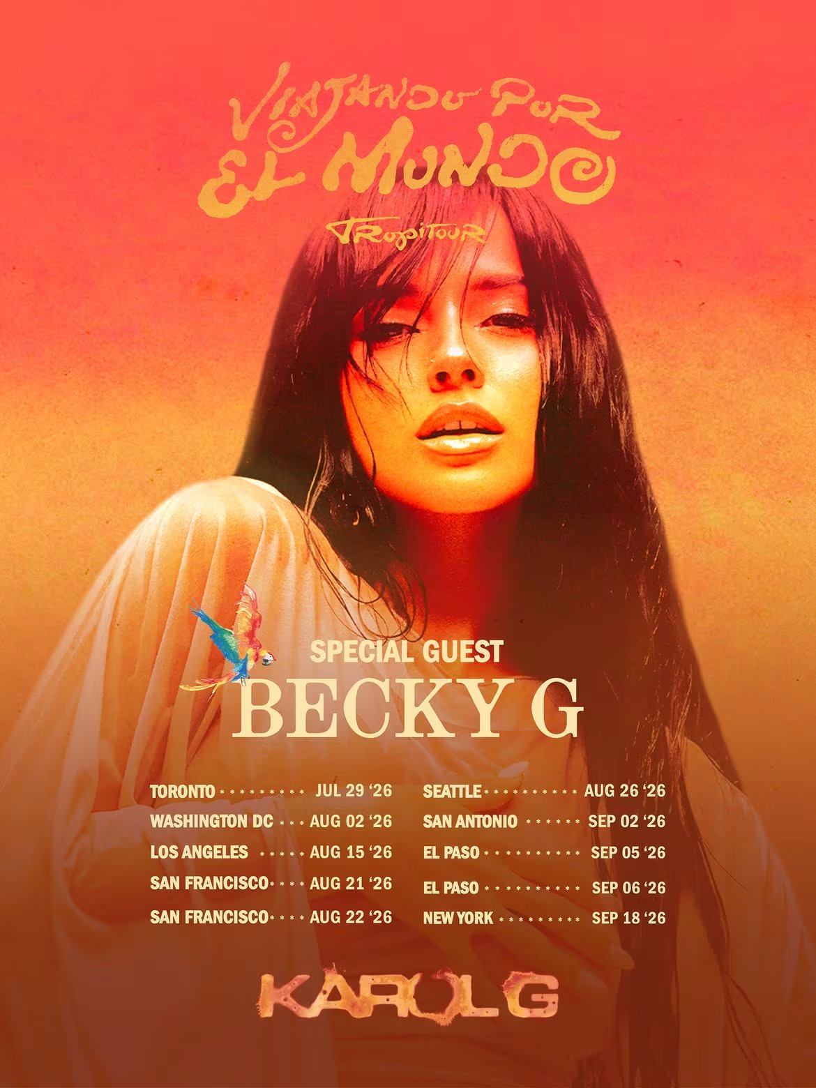 La artista estadounidense de raíces mexicanas acompañará a Karol G en diez conciertos, expresando su entusiasmo por volver a interpretar éxitos como Mamii y compartir momentos únicos junto a la paisa en escenarios internacionales - crédito @bichotarecords/ Instagram