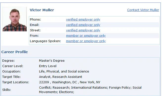 El perfil de MyVisaJobs para 