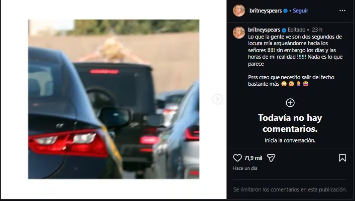 Britney Spears aseguró que solo fueron pocos segundos los que estuvo fuera del auto.