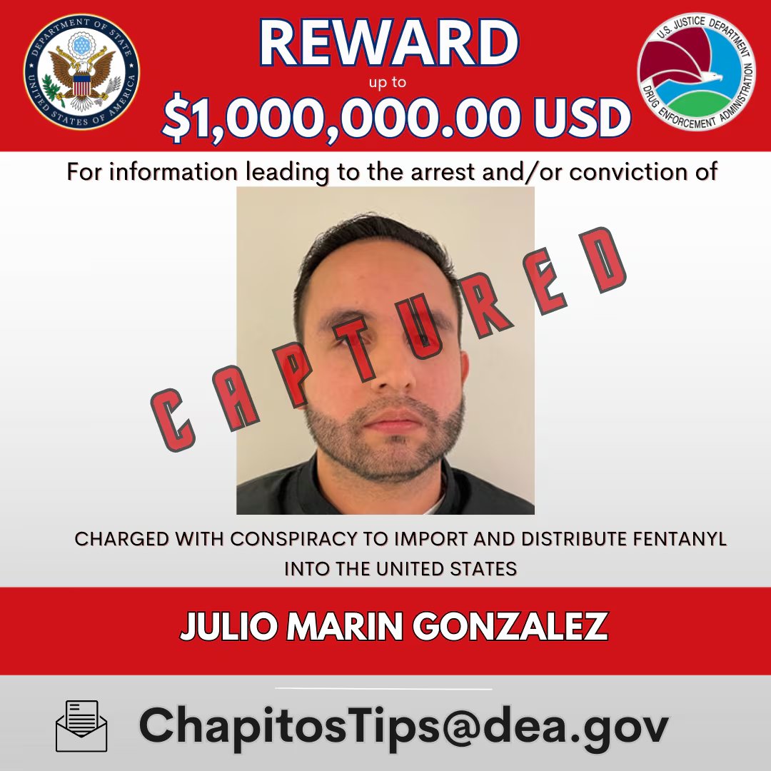 Ficha de captura de Julio Marín González 
(Foto: Departamento de Estado de EEUU)