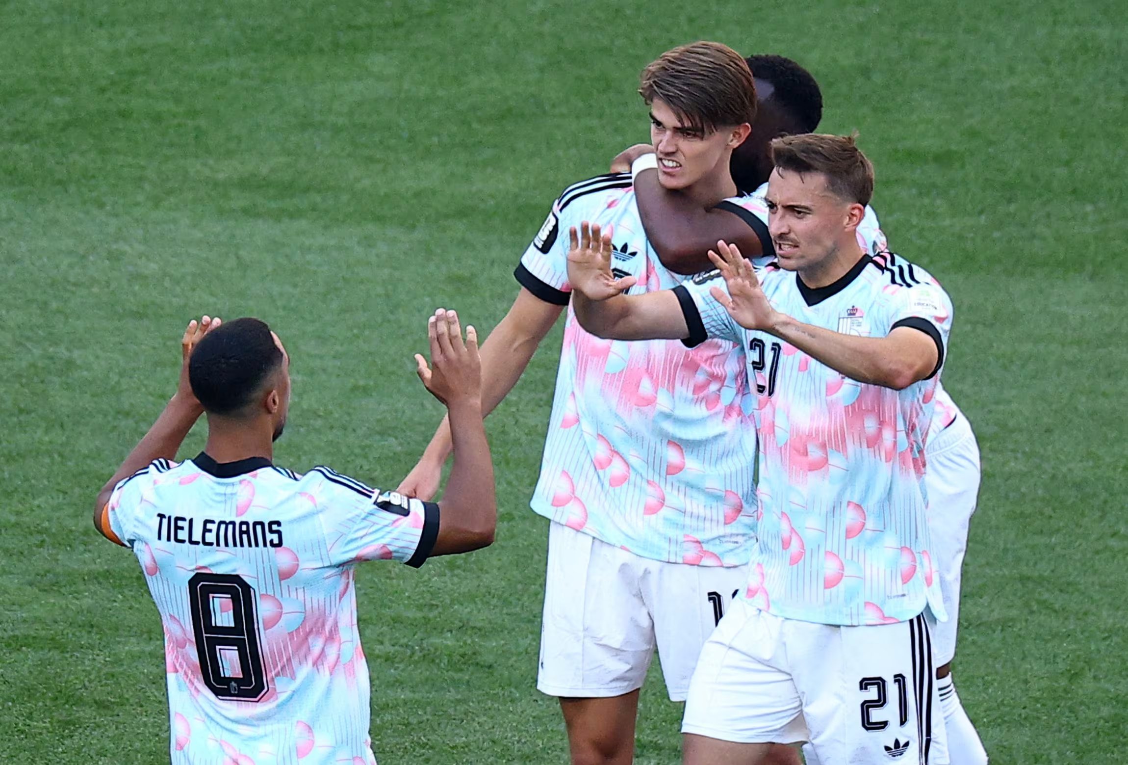 La selección de Bélgica celebrando un gol ante Estados Unidos (REUTERS/Agustin Marcarian)