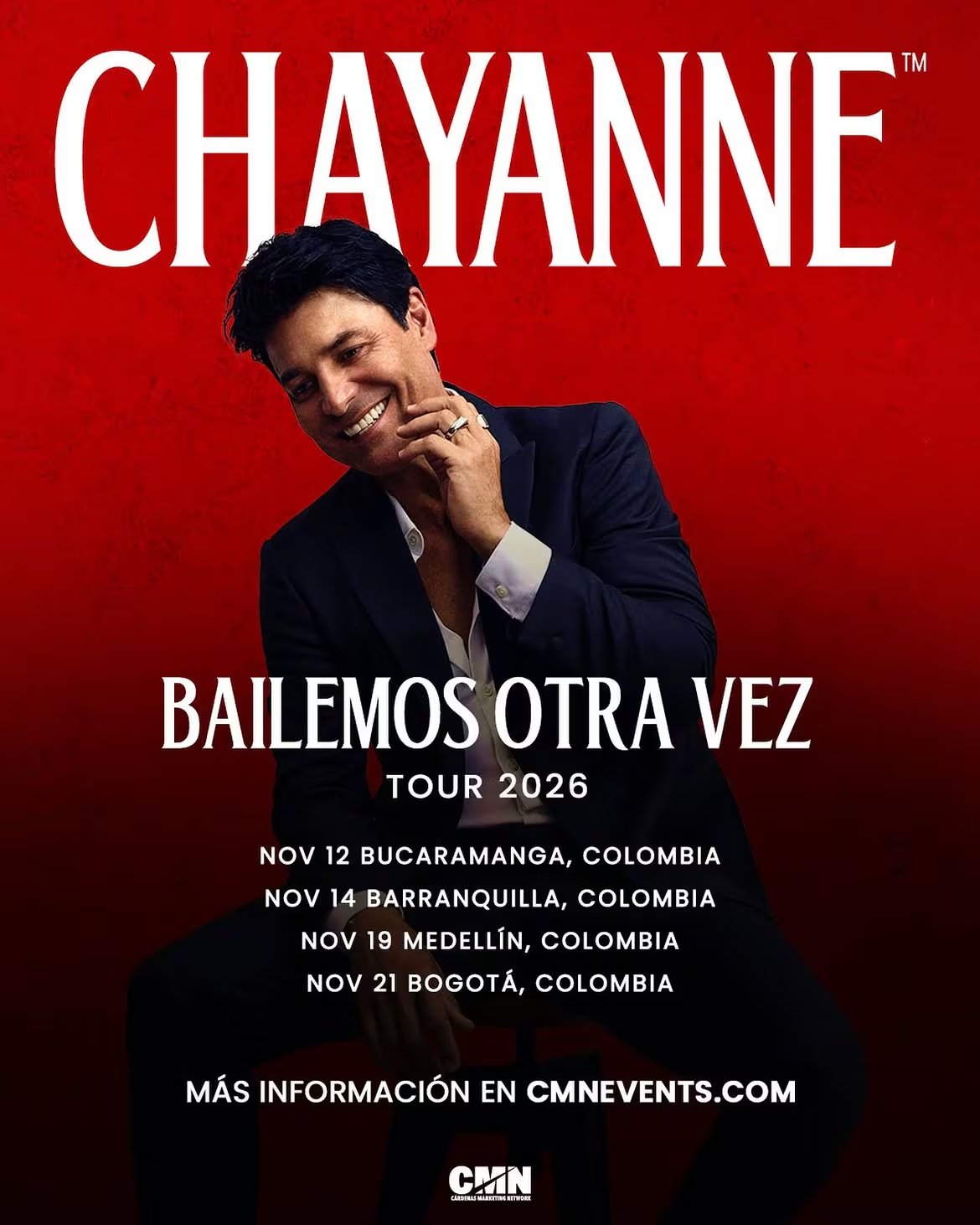 Chayanne se presentará en noviembre en Bucaramente, Barranquilla, Medellín y Bogotá - crédito cortesía CMN