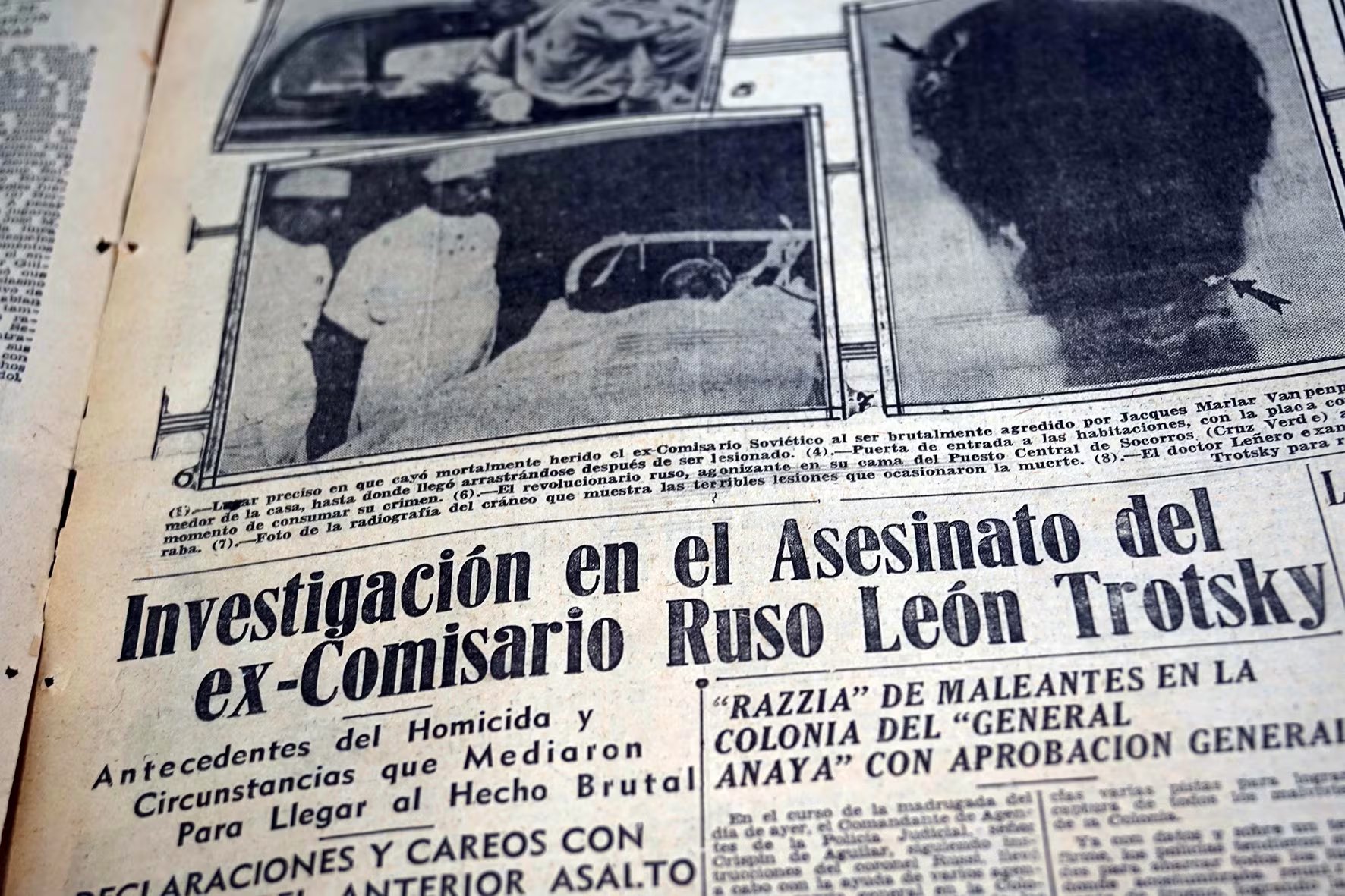 Periódico donde se muestran imágenes del asesinato de León Trotsky. (Gobierno de México/AGN)