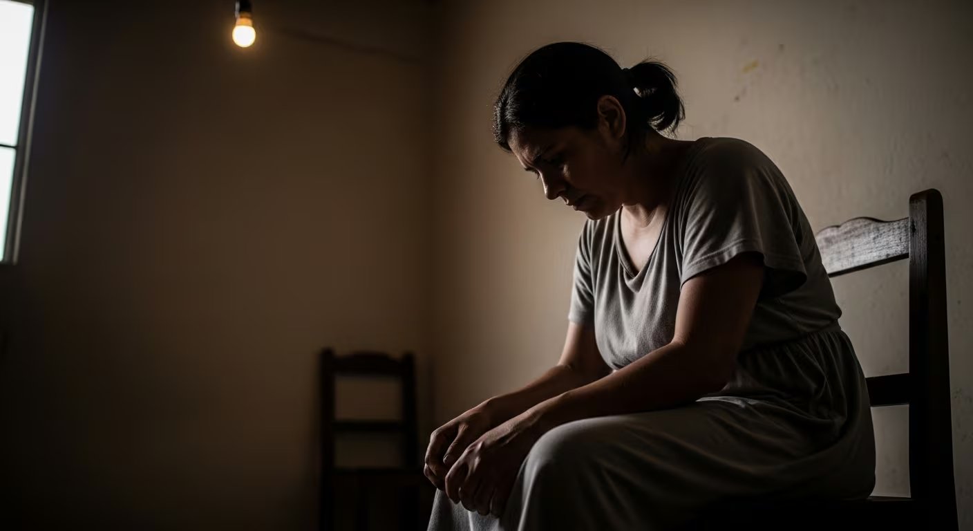 Una mujer joven con su rostro oculto en la sombra ilustra el testimonio de Carmen, una víctima de trata y esclavitud doméstica en Saltillo, México. (Imagen Ilustrativa Infobae)
