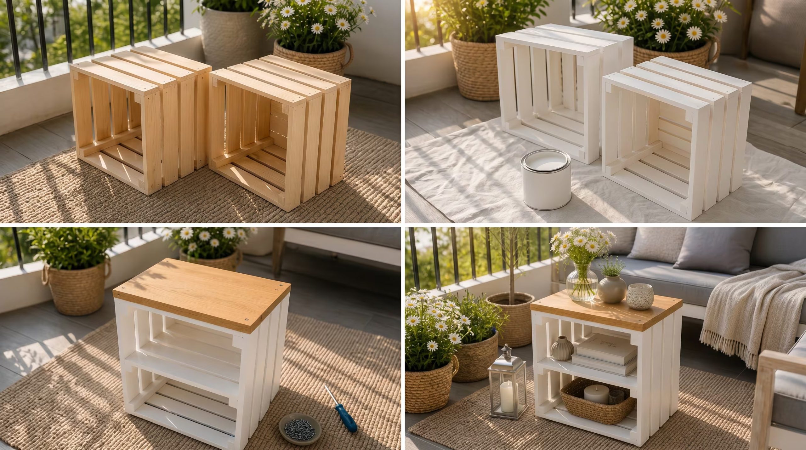 Dos cajones dados vuelta y una tabla de madera alcanzan para tener una mesita de luz funcional y con personalidad propia
