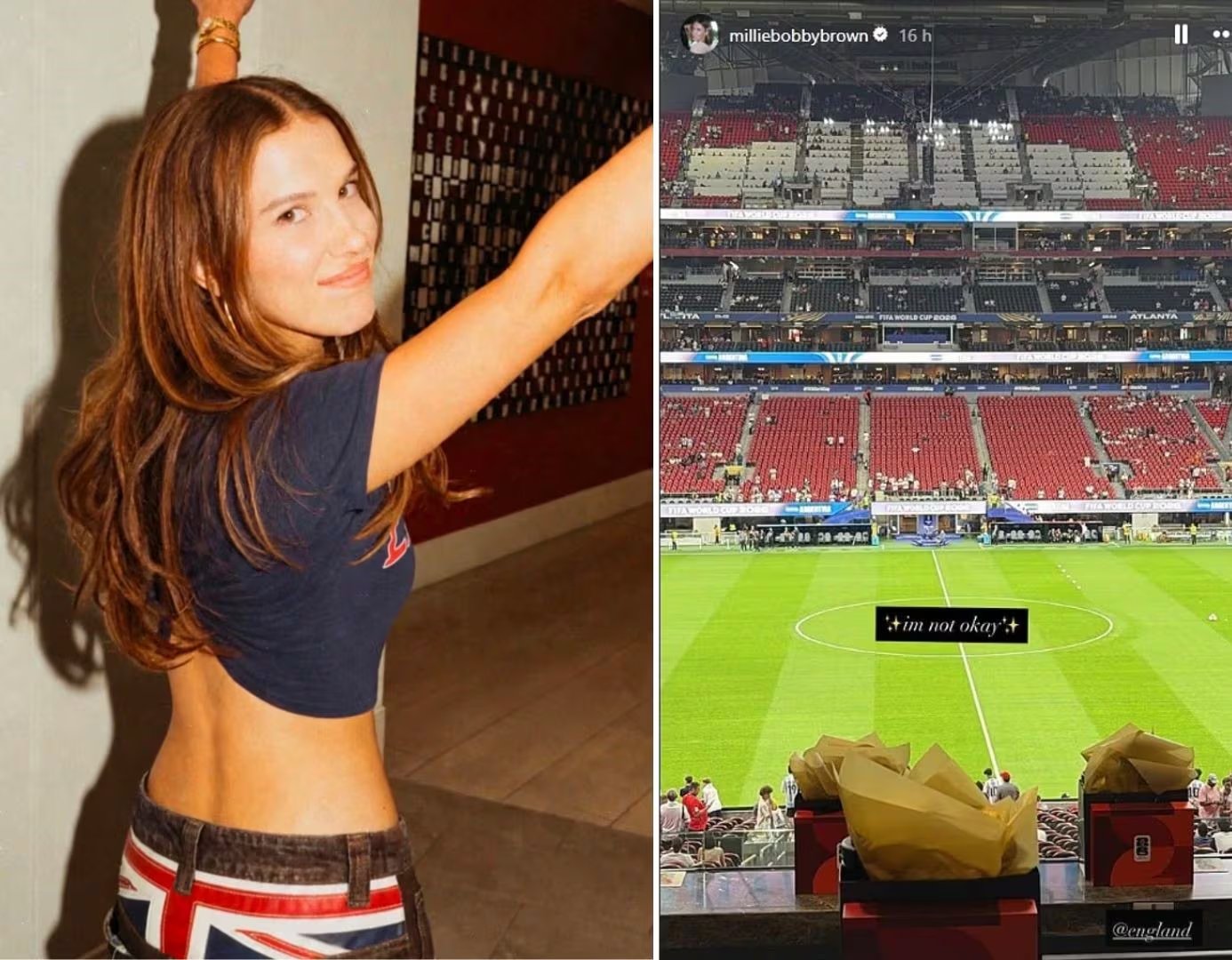 Millie Bobby Brown mostró su apoyo a los Three Lions en Atlanta (Captura de video)