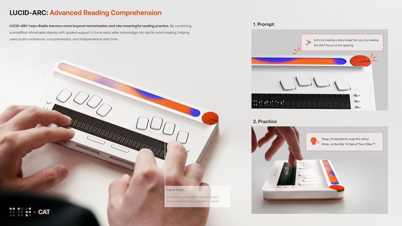 LUCID-ARC traslada el aprendizaje a una pantalla braille de tamaño real para preparar al estudiante para herramientas de lectura habituales (Crédito de la imagen: Laboratorio PXD; publicado en la Universidad de Houston)