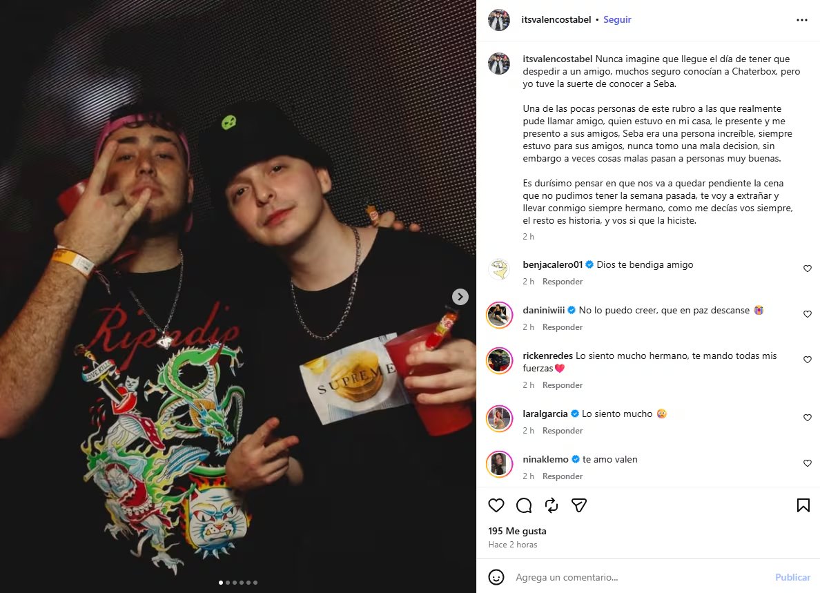 Valentín Costabel recordó a Chatterbox como un amigo cercano y retomó una de sus frases: “el resto es historia”