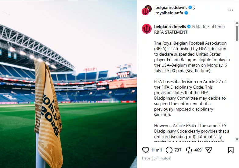 El carácter automático de la suspensión por tarjeta roja fue reafirmado en la Circular N.º 16 de la Copa del Mundo 2026, distribuida a todas las asociaciones el 12 de mayo