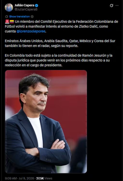 Zlatko Dalić ya había sido considerado por la Selección Colombia tras las salidas de José Néstor Pékerman y Carlos Queiroz-crédito @JulianCaperaB/X